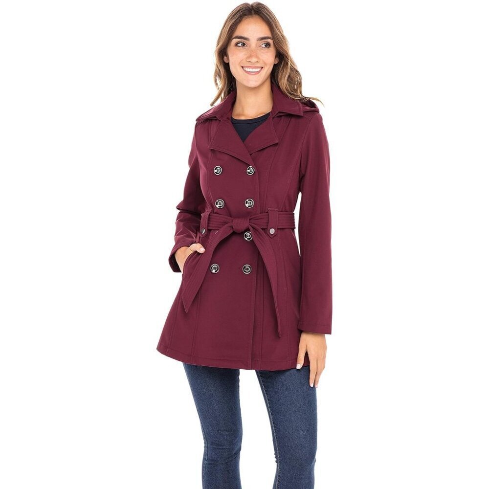 🆕Women's Burgundy  Graphite Soft Shell Trench Coat with Detachable Hood